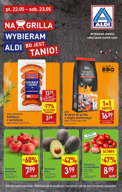 Aldi - gazetka promocyjna Oferty na grilla w super cenach Aldi! od piątku 22.05 do soboty 23.05