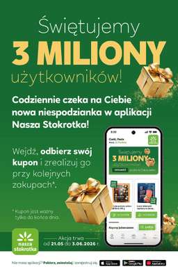 Stokrotka - gazetka promocyjna Świętujemy 3 mln użytkowników!  do środy 03.06