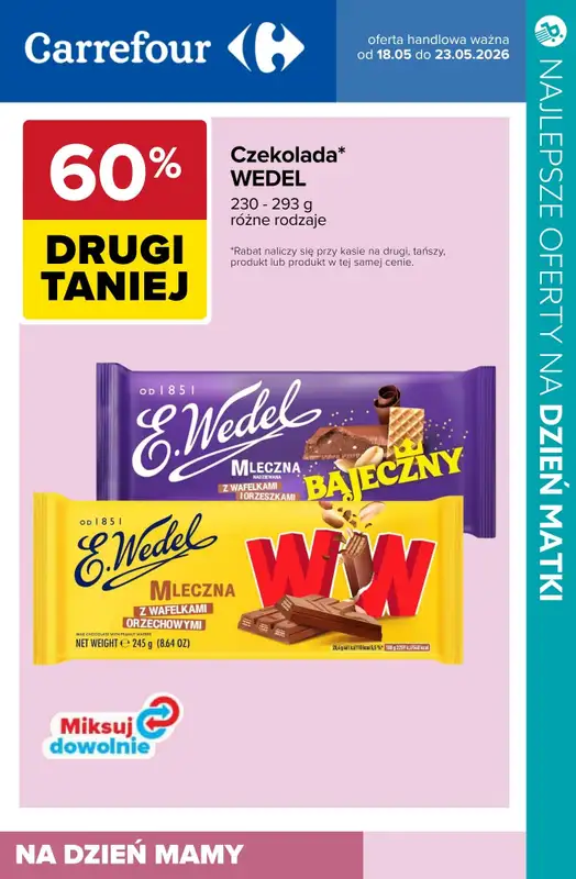 Dzień Matki - gazetka promocyjna Czekoladki na Dzień Matki - sprawdź oferty i promocje w marketach! od czwartku 21.05 do soboty 23.05 - strona 18