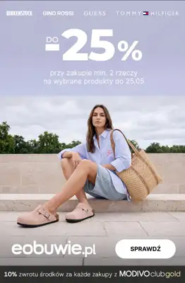 eobuwie.pl - gazetka promocyjna Rabaty do -25% na letnie buty i dodatki przy zakupie 2 rzeczy od czwartku 21.05 do poniedziałku 25.05