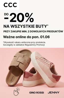 CCC - gazetka promocyjna Do -20% na wszystkie buty przy zakupie 2 produktów od środy 27.05 do poniedziałku 01.06