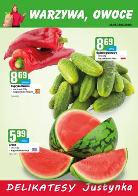 Delikatesy Justynka - gazetka promocyjna Plakaty promocyjne od czwartku 28.05 do niedzieli 31.05