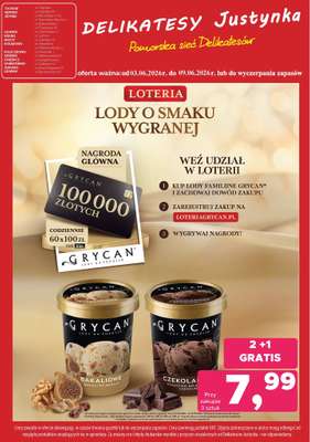 Delikatesy Justynka - gazetka promocyjna Plakat Grycan Loteria od środy 03.06 do wtorku 09.06