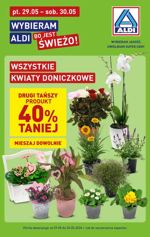 Aldi - gazetka promocyjna Kwiaty doniczkowe w super cenach Aldi! od piątku 29.05 do soboty 30.05