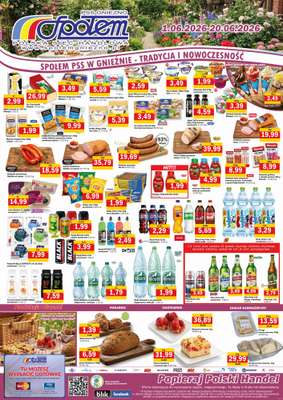 Społem - Blisko i Korzystnie - gazetka promocyjna Plakat promocyjny PSS Gniezno od poniedziałku 01.06 do soboty 20.06