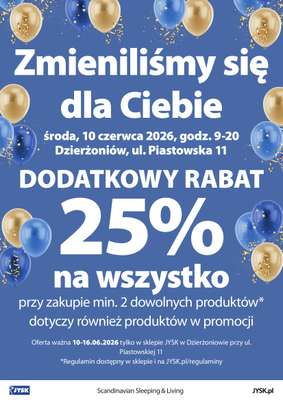 Jysk - gazetka promocyjna DZIERŻONIÓW: Wielkie Otwarcie JYSK! Już 10.06.2026! od środy 10.06 do wtorku 16.06