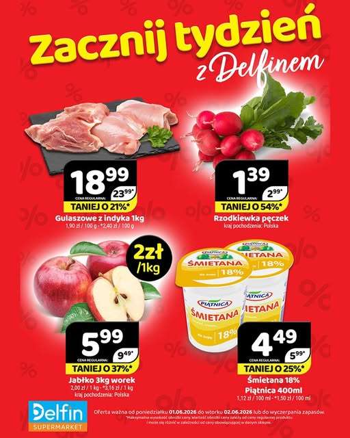 Delfin - gazetka promocyjna Zacznij tydzień z Delfinem od poniedziałku 01.06 do wtorku 02.06