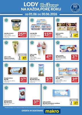 Makro - gazetka promocyjna Lody Unilever na każdą porę roku od poniedziałku 01.06 do wtorku 30.06