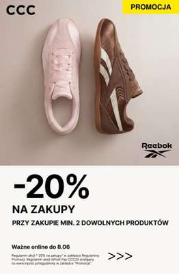 CCC - gazetka promocyjna -20% na zakupy przy zakupie 2 produktów od środy 03.06 do poniedziałku 08.06