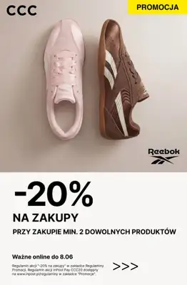 CCC - gazetka promocyjna -20% na zakupy przy zakupie 2 produktów od środy 03.06 do poniedziałku 08.06