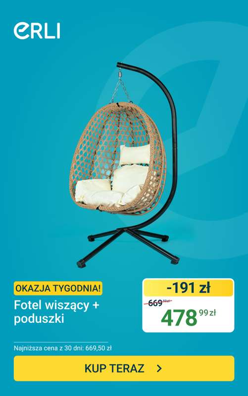ERLI - gazetka promocyjna Fotel wiszący + poduszki od środy 10.06 do niedzieli 14.06