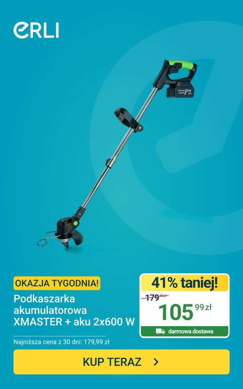 ERLI - gazetka promocyjna Podkaszarka akumulatorowa XMASTER od piątku 12.06 do niedzieli 14.06