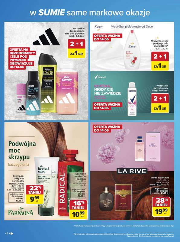 Carrefour - gazetka promocyjna Gazetka w SUMIE same markowe okazje od poniedziałku 08.06 do soboty 20.06 - strona 46