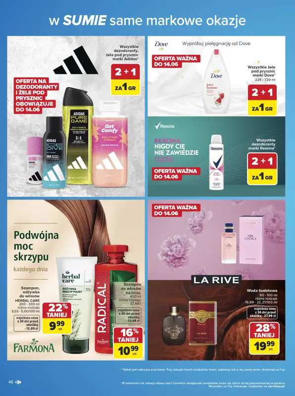 Carrefour - gazetka promocyjna Gazetka w SUMIE same markowe okazje od poniedziałku 08.06 do soboty 20.06 - strona 46