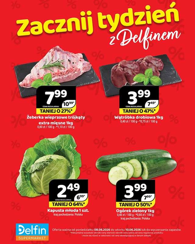 Delfin - gazetka promocyjna Zacznij tydzień z Delfinem od poniedziałku 08.06 do środy 10.06