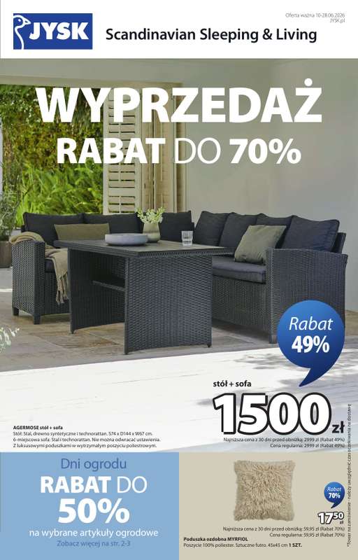 Jysk - gazetka promocyjna Wyprzedaż. Rabat do 70% od środy 10.06 do niedzieli 28.06