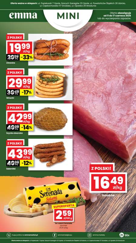 emma MARKET - gazetka promocyjna Plakaty promocyjne - Emma Mini od czwartku 11.06 do środy 17.06