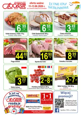 Społem - Blisko i Korzystnie - gazetka promocyjna Plakat promocyjny PSS Kalisz od czwartku 11.06 do soboty 13.06