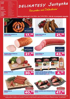 Delikatesy Justynka - gazetka promocyjna Gazetka od czwartku 11.06 do środy 24.06