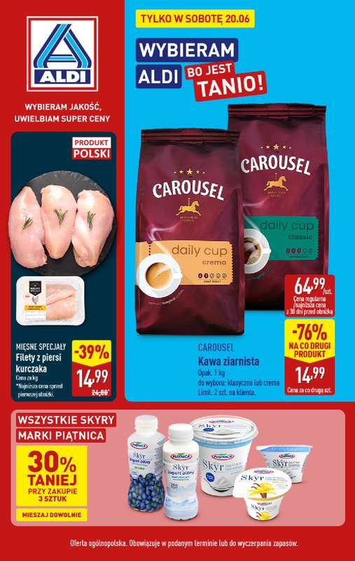 Aldi - gazetka promocyjna Najlepsze oferty na sobotę w Aldi! od soboty 20.06 do soboty 20.06