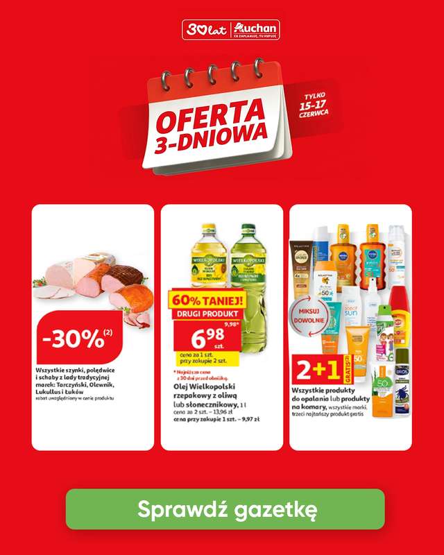 Auchan - gazetka promocyjna Oferta 3-dniowa od poniedziałku 15.06 do środy 17.06