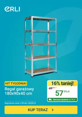 ERLI - gazetka promocyjna Hit tygodnia - Regał garażowy od poniedziałku 15.06 do niedzieli 21.06