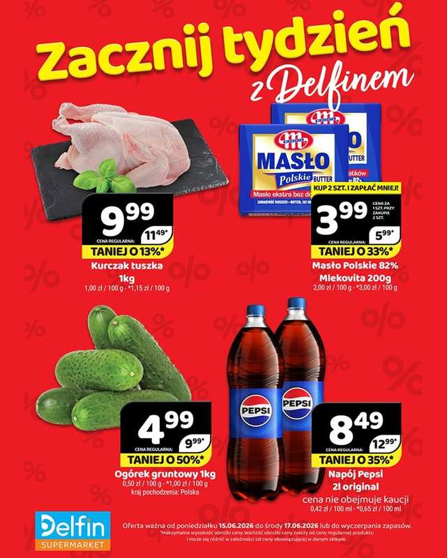 Delfin - gazetka promocyjna Zacznij tydzień z Delfinem od poniedziałku 15.06 do środy 17.06