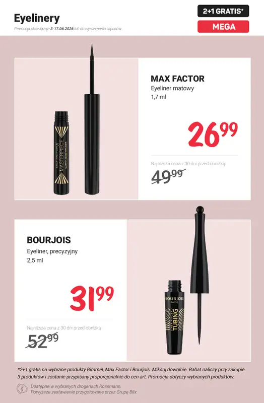 Rossmann - gazetka promocyjna 2+1 gratis na wybrane produkty Rimmel, Max Factor i Bourjois od poniedziałku 15.06 do środy 17.06 - strona 8