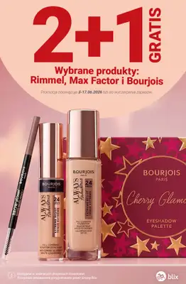 Rossmann - gazetka promocyjna 2+1 gratis na wybrane produkty Rimmel, Max Factor i Bourjois od poniedziałku 15.06 do środy 17.06