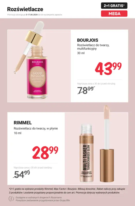 Rossmann - gazetka promocyjna 2+1 gratis na wybrane produkty Rimmel, Max Factor i Bourjois od poniedziałku 15.06 do środy 17.06 - strona 11
