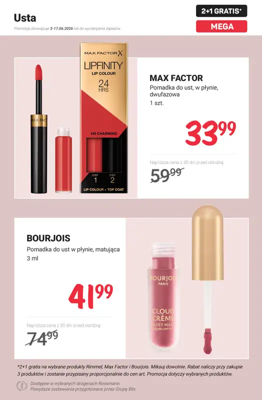 Rossmann - gazetka promocyjna 2+1 gratis na wybrane produkty Rimmel, Max Factor i Bourjois od poniedziałku 15.06 do środy 17.06 - strona 9
