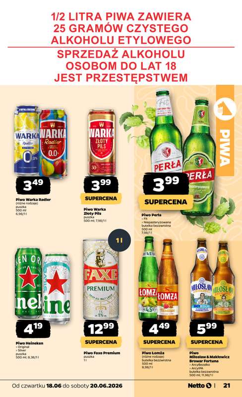 Netto - gazetka promocyjna Oferta spożywcza  do soboty 20.06 - strona 21