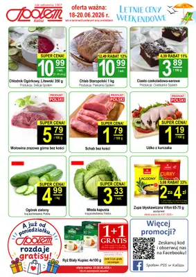 Społem - Blisko i Korzystnie - gazetka promocyjna Plakat promocyjny PSS Kalisz od czwartku 18.06 do soboty 20.06
