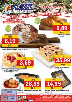 Społem - Blisko i Korzystnie - gazetka promocyjna Plakat promocyjny PSS Gniezno od poniedziałku 22.06 do soboty 04.07