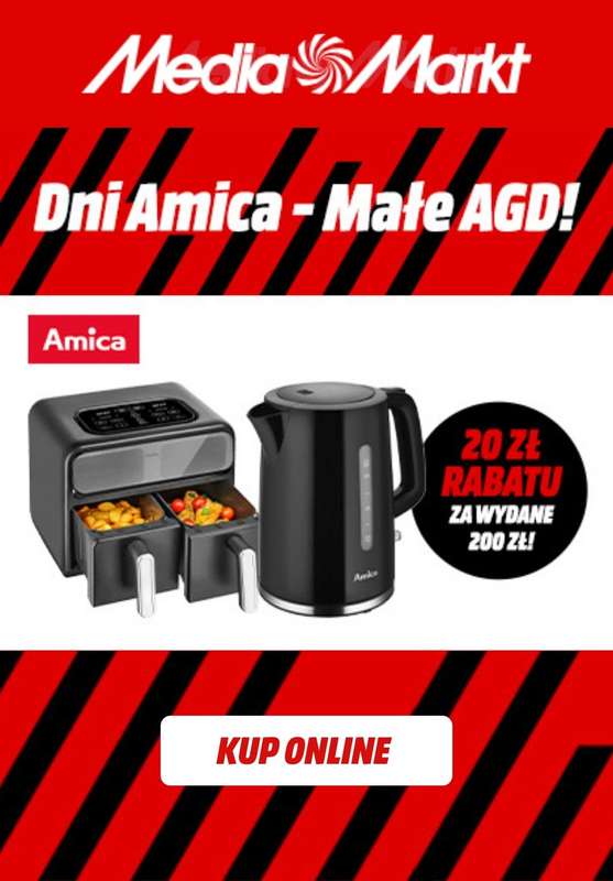 Media Markt - gazetka promocyjna -20 zł za każde wydane 200 zł na małe AGD Amica od piątku 19.06 do niedzieli 28.06