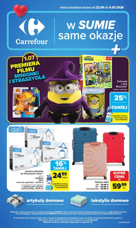 Carrefour - gazetka promocyjna Gazetka w SUMIE same okazje od poniedziałku 22.06 do soboty 04.07