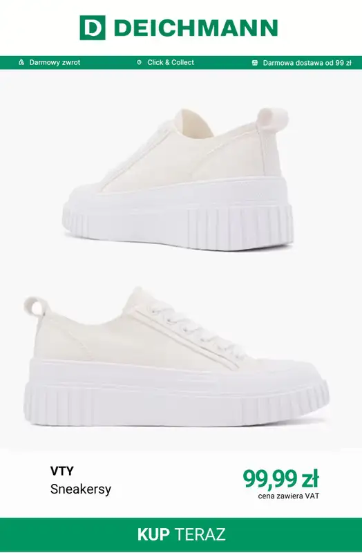 Deichmann - gazetka promocyjna Białe sneakersy damskie od poniedziałku 22.06  - strona 12