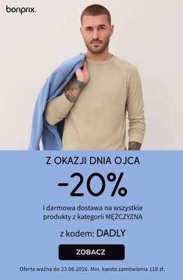 bonprix - gazetka promocyjna 20% rabatu + darmowa dostawa na MODĘ MĘSKĄ! od wtorku 23.06 do wtorku 23.06