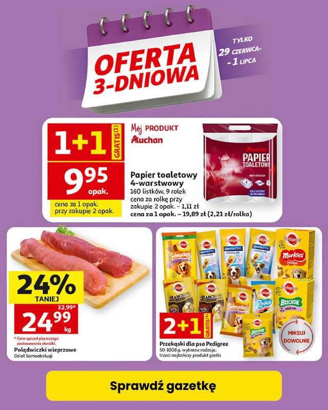 Auchan - gazetka promocyjna Oferta 3-dniowa od poniedziałku 29.06 do środy 01.07