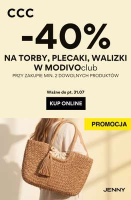 CCC - gazetka promocyjna -40% na torby, plecaki i walizki w MODIVOclub od czwartku 25.06 do piątku 31.07