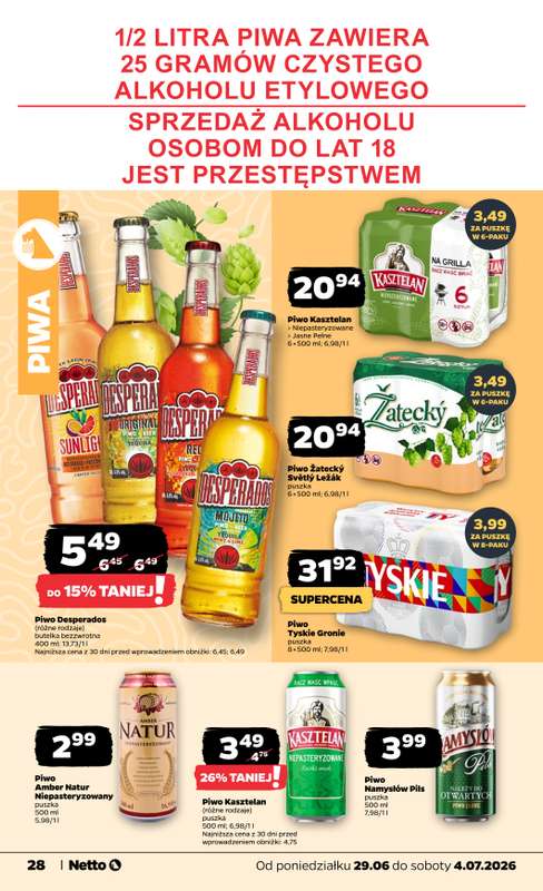 Netto - gazetka promocyjna Gazetka Spożywcza od poniedziałku 29.06 do soboty 04.07 - strona 28