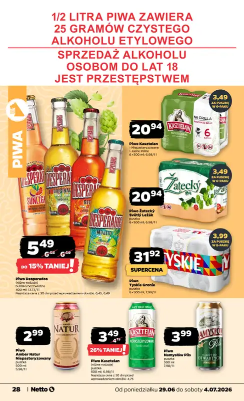 Netto - gazetka promocyjna Gazetka Spożywcza od poniedziałku 29.06 do soboty 04.07 - strona 28