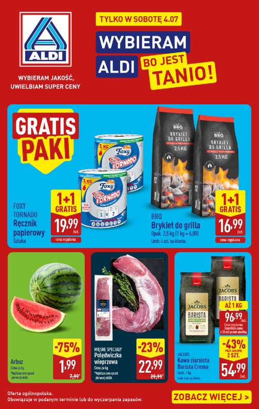Aldi - gazetka promocyjna Najlepsze oferty na sobotę w Aldi! od soboty 04.07 do soboty 04.07