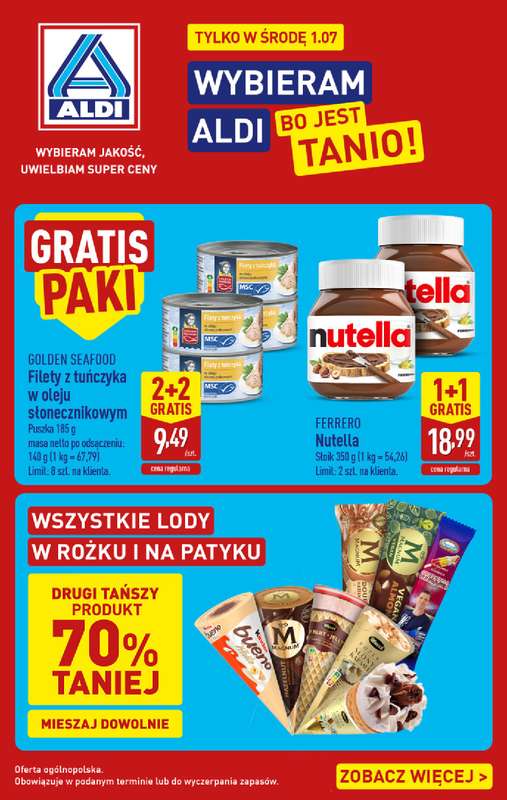 Aldi - gazetka promocyjna Najlepsze oferty na środę w Aldi! od środy 01.07 do środy 01.07