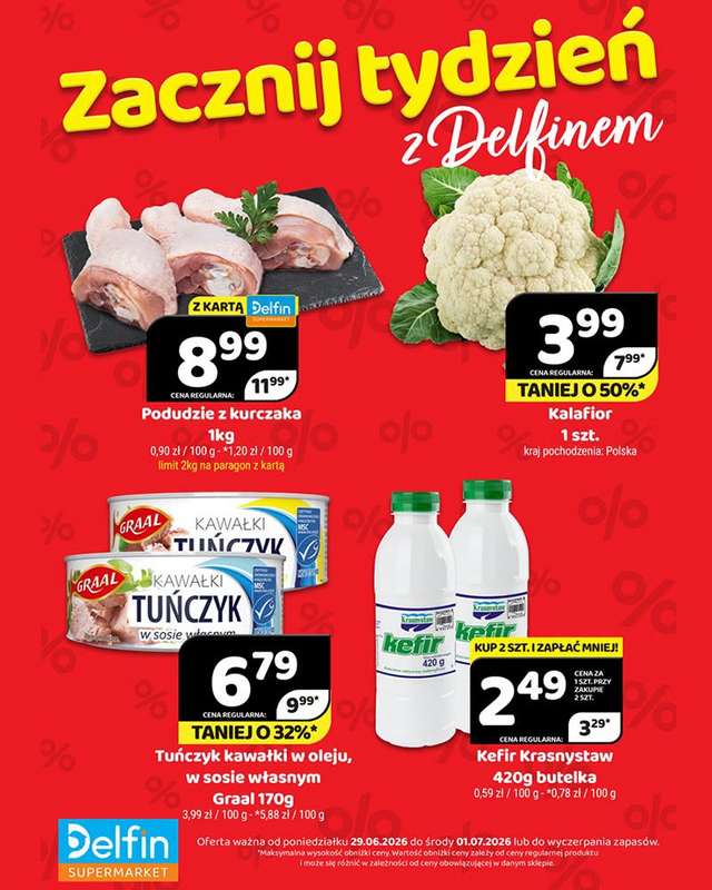 Delfin - gazetka promocyjna Zacznij tydzień z Delfinem od poniedziałku 29.06 do środy 01.07