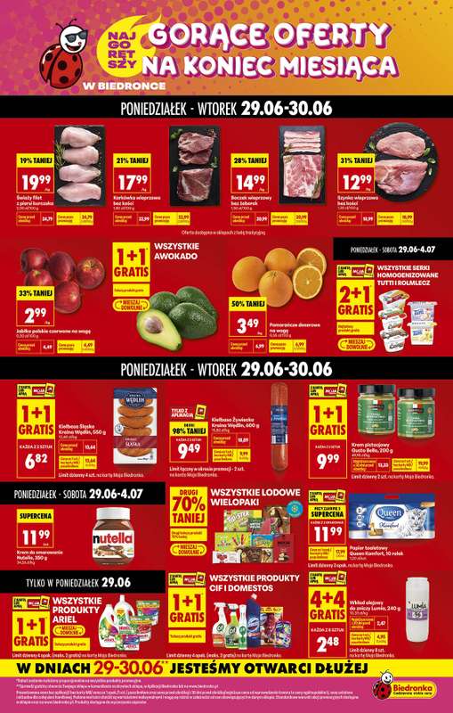 Biedronka - gazetka promocyjna Gorące oferty na koniec miesiąca, Z ladą tradycyjną od poniedziałku 29.06 do soboty 04.07