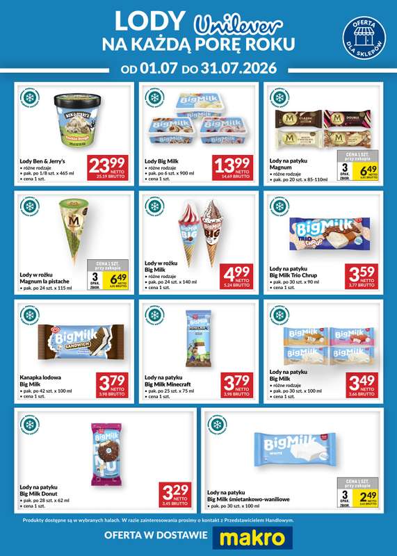 Makro - gazetka promocyjna Ulotka lody Unilever od środy 01.07 do piątku 31.07