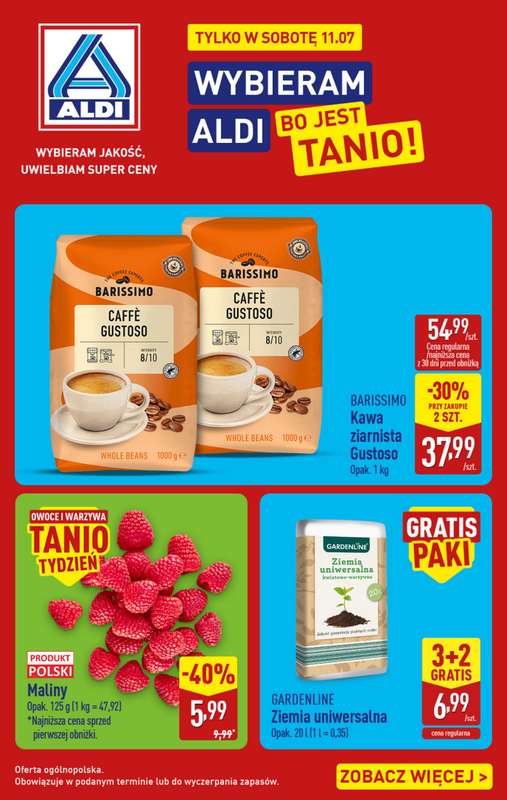 Aldi - gazetka promocyjna Najlepsze oferty na sobotę w Aldi! od soboty 11.07 do soboty 11.07