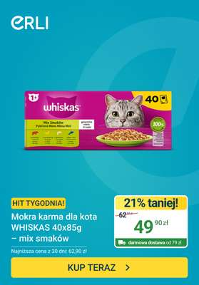 ERLI - gazetka promocyjna Hit tygodnia - Mokra karma dla kota Whiskas od poniedziałku 06.07 do niedzieli 12.07