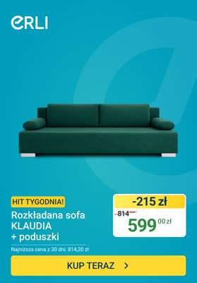 ERLI - gazetka promocyjna Hit tygodnia - Sofa rozkładana Klaudia od poniedziałku 06.07 do niedzieli 12.07